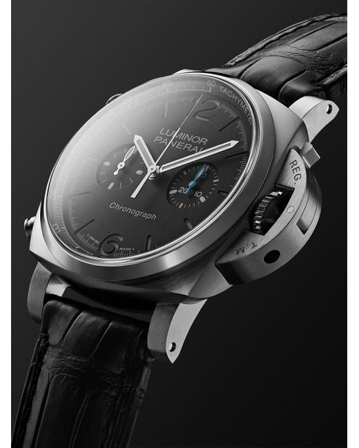 Panerai Black Luminor Chrono Automatic Chronograph 44Mm Stainless Steel And Alligator Watch, Ref. No. Pam01109 for men