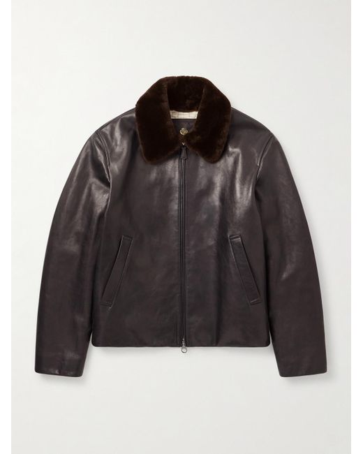 Loro Piana Black Baydan Shearling-Trimmed Aviator Jacket for men
