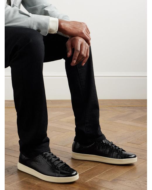 Tom Ford Black Warwick Croc-effect Patent-leather Sneakers for men