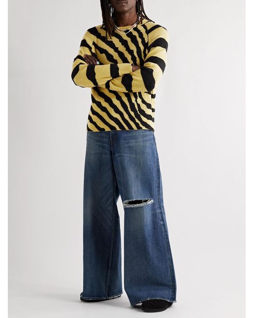 The Elder Statesman Yellow Tiger Jacquard-Knit Cashmere Sweater for men