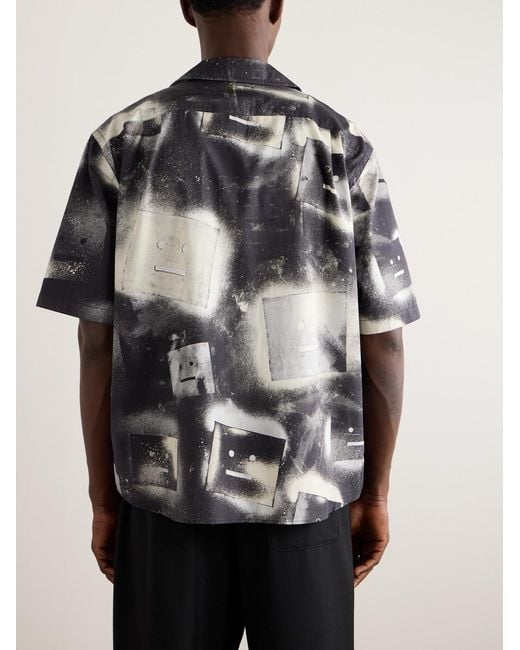 Acne Gray Sarlino Spray Camp-Collar Logo-Print Appliquéd Cotton-Poplin Shirt for men