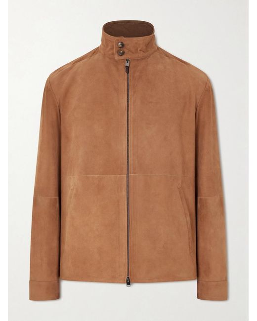 Canali Brown Suede Harrington Jacket for men