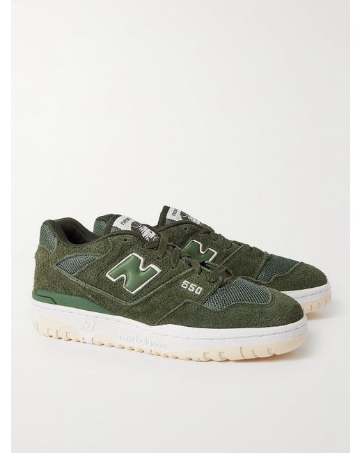 New Balance Green 550 Leather-trimmed Suede And Mesh Sneakers for men