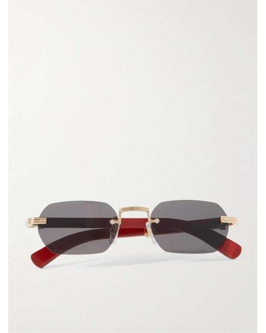 Cartier Red Rectangular-frame Gold-tone And Wood Sunglasses for men