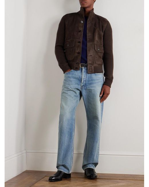 Tom Ford Brown Ribbed Merino Wool And Suede Jacket for men