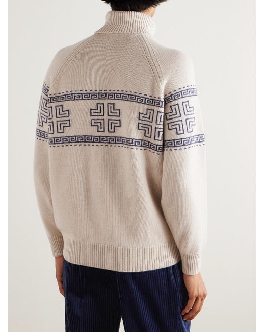 Brunello Cucinelli Natural Intarsia-Knit Cashmere Rollneck Sweater for men