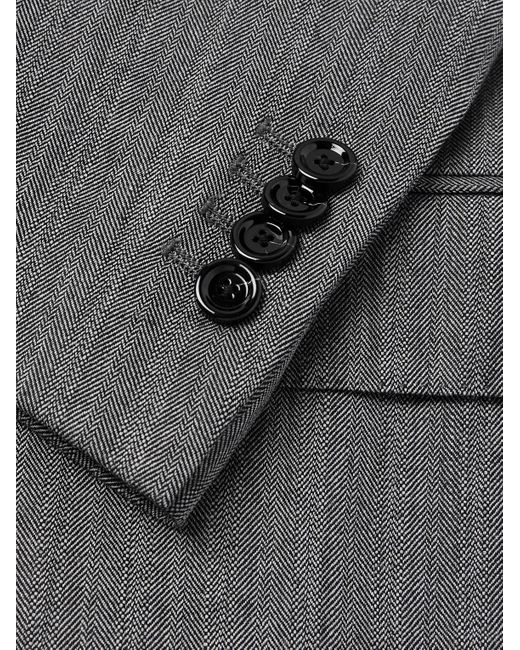 Lardini Black Virgin Wool-Blend Herringbone Suit Jacket for men