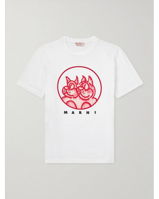 Marni White Slawn Printed Cotton-jersey T-shirt for men