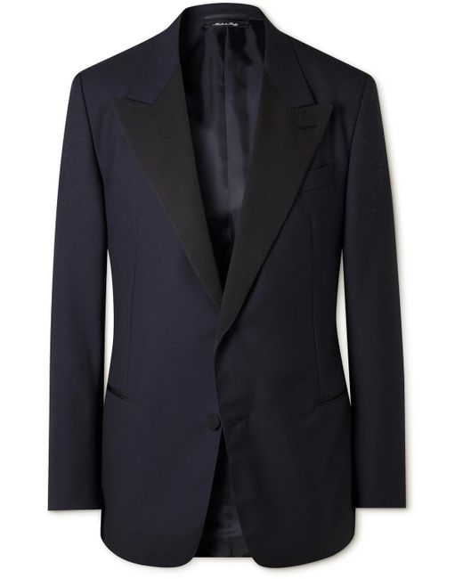 Dunhill Blue Grosgrain-trimmed Wool Grain De Poudre Wool Tuxedo Jacket for men