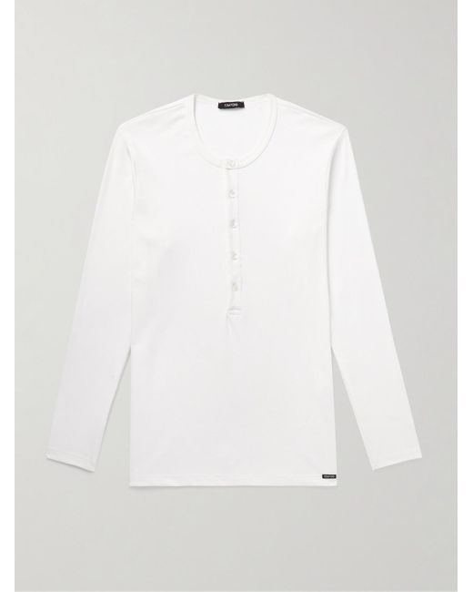 Tom Ford White Stretch-Cotton Jersey Henley Pyjama T-Shirt for men