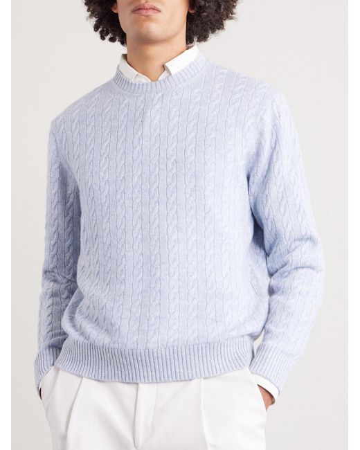 Dunhill Blue Cable-knit Cashmere And Linen-blend Sweater for men
