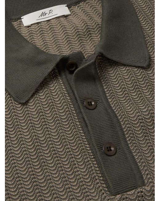 Mr P. Gray Crochet-Knit Cotton And Silk-Blend Polo Shirt for men