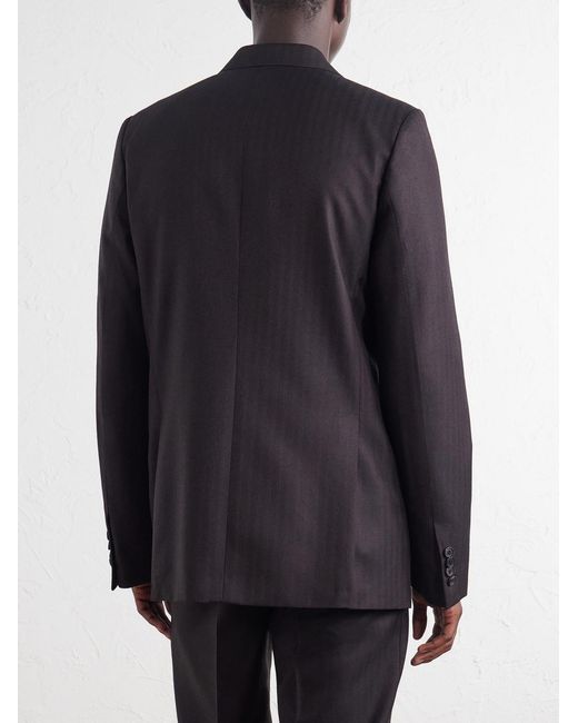 Dries Van Noten Black Double-Breasted Herringbone Wool Blazer for men