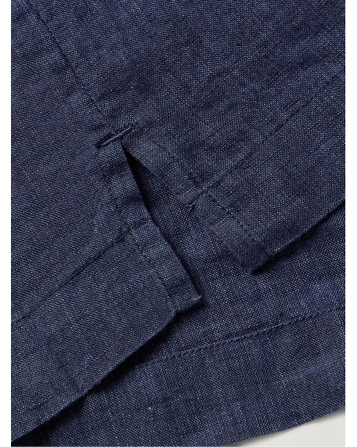 Frescobol Carioca Blue Angelo Camp-Collar Linen Shirt for men