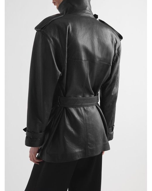 Saint Laurent Black Double-breasted Leather Trench Coat for men