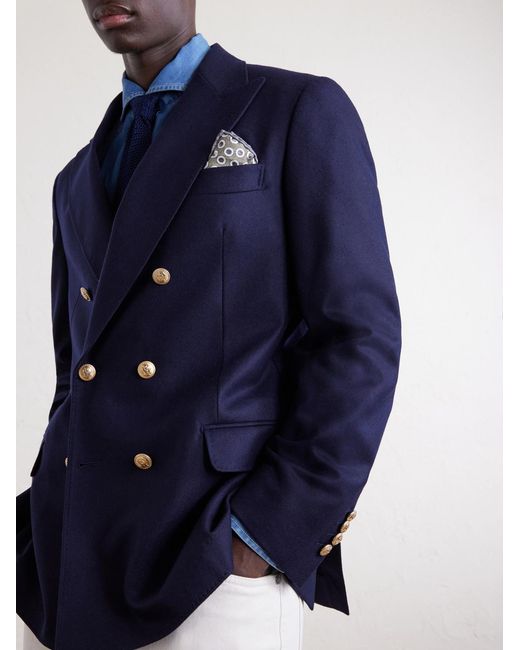 Brunello Cucinelli Blue Double-Breasted Wool Blazer for men