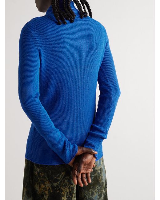 Acne Blue Kermeer Slim-Fit Ribbed-Knit Zip-Up Cardigan for men