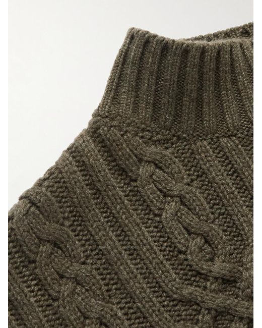 Loro Piana Green Ribbed Cable-Knit Cashmere Rollneck Sweater for men