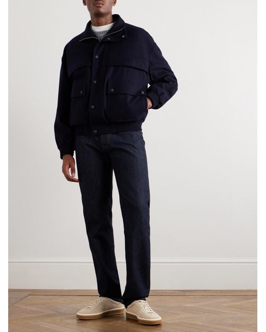 Loro Piana Blue Tristar Wool And Cashmere-Blend Flannel Bomber Jacket for men