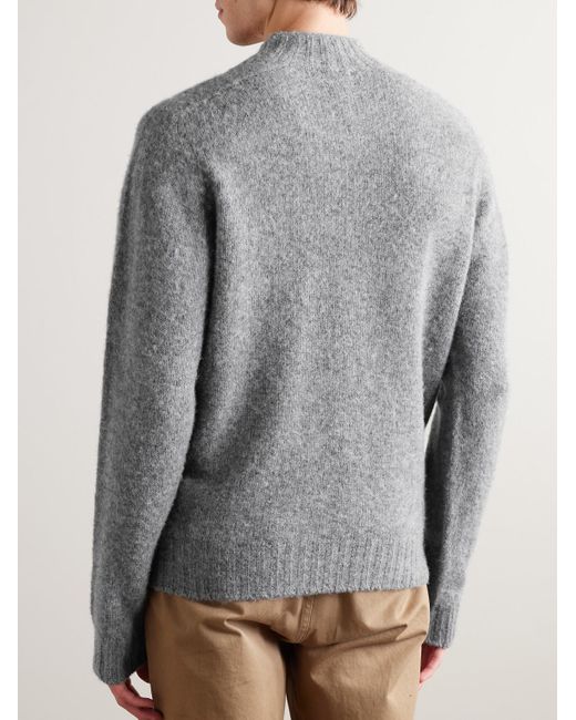 Drake's Gray Brushed Shetland Wool Mock-neck Sweater for men