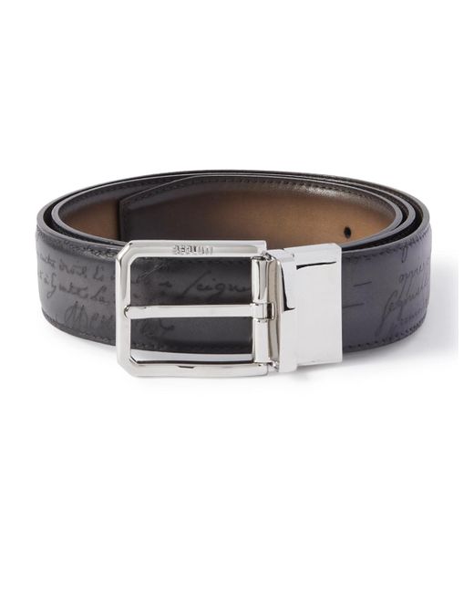 Berluti Black Scritto 3.5cm Reversible Venezia Leather Belt for men