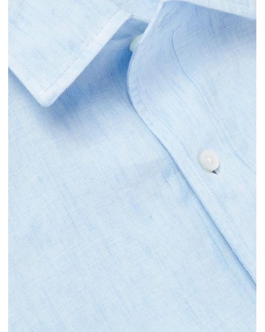 Zegna Hemd aus "Oasi"-Leinen mit kurzer Knopfleiste in Blue für Herren