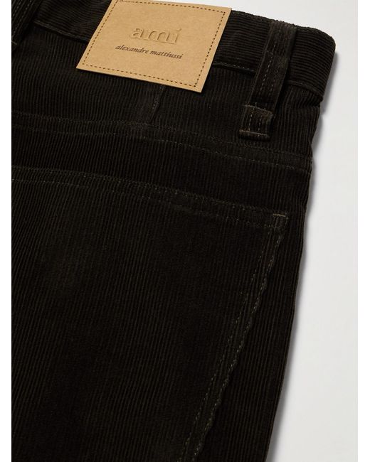 AMI Black Straight-Leg Cotton-Corduroy Trousers for men