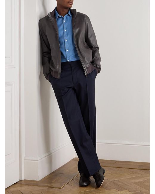 Canali Blue Cotton-blend Chambray Shirt for men