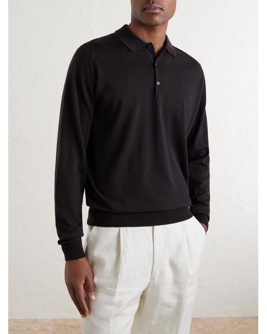 John Smedley Black Belper Slim-Fit Merino Wool Polo Shirt for men