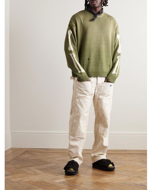 Kapital Green 5g Distressed Intarsia Cotton-blend Sweater for men