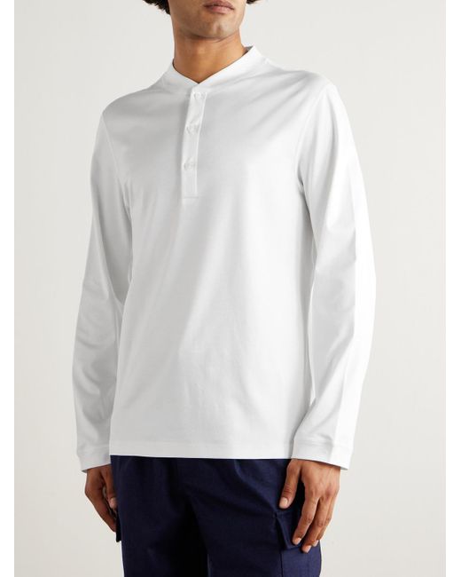 Brunello Cucinelli White Slim-Fit Cotton-Jersey Henley T-Shirt for men