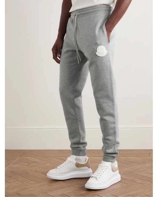 Moncler Slim fit Tapered Logo appliqued Cotton jersey Sweatpants in Grey for Men Lyst UK