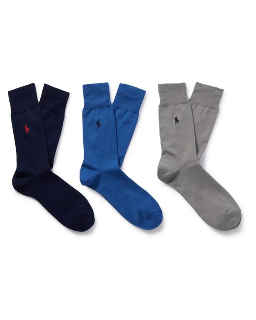 Polo Ralph Lauren Blue Three-pack Logo-embroidered Cotton-blend Socks for men