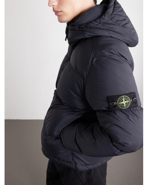 Stone Island Blue Padded Quilted Cordura Ripstop Hooded Down Jacket for men