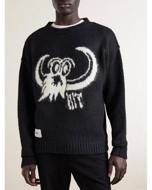 (w)taps Blue Logo-intarsia Woven Sweater for men