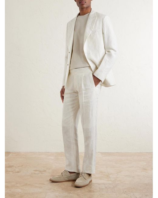 Mr P. White Pinstriped Linen Suit Jacket for men