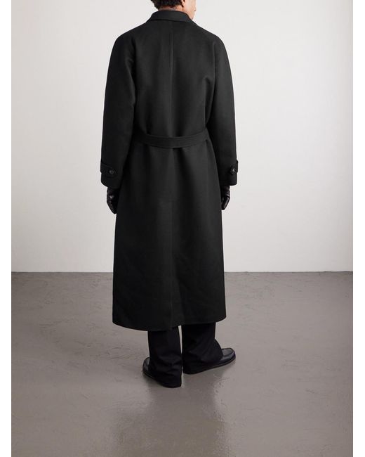 Saman Amel Black Belted Wool Overcoat for men