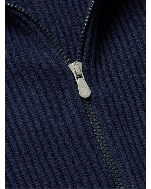 Brunello Cucinelli Blue Ribbed-knit Cotton Zip-up Sweater for men