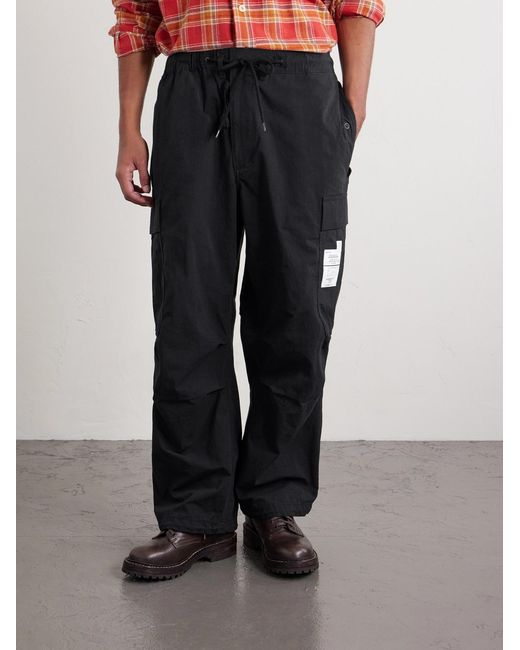 Neighborhood Black Wide-leg Cotton-blend Ripstop Drawstring Cargo Trousers for men