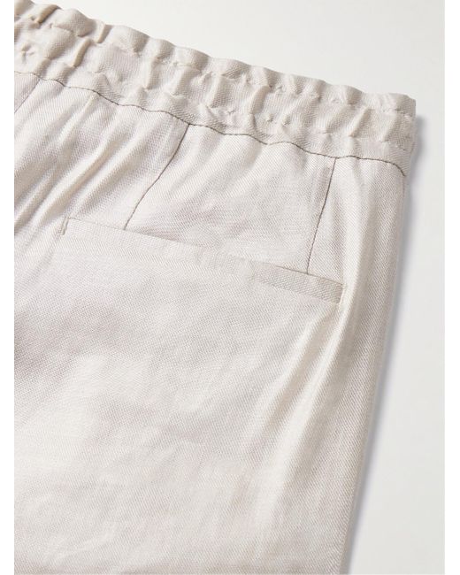 Lardini Natural Straight-leg Pleated Linen-blend Twill Drawstring Trousers for men