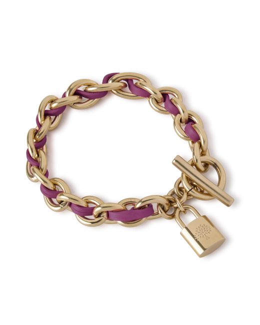 Mulberry Metallic Lily Leather Chain Bracelet Medium Orchid Bloom