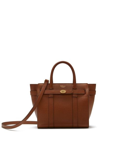 Mulberry Brown Mini Zipped Bayswater In Oak Small Classic Grain