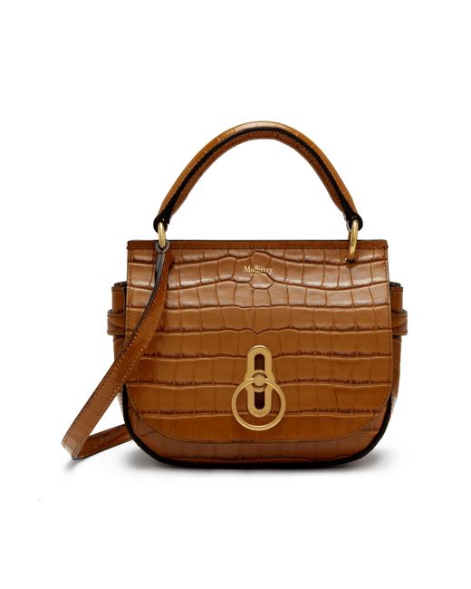 Mulberry Small Amberley Satchel In Tobacco Brown Croc Print