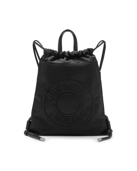 Mulberry Urban Drawstring Backpack In Black Nylon And Smooth Calf for men