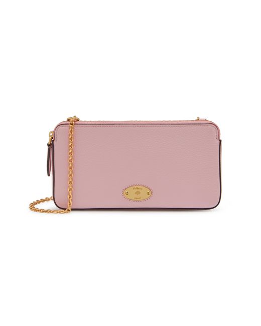 Mulberry Plaque Wallet On Chain In Powder Pink Small Classic Grain