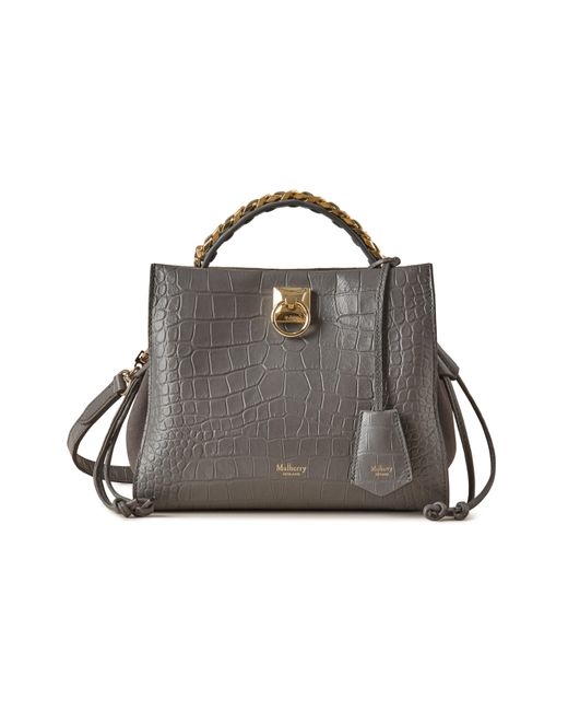 Mulberry Gray Small Iris In Charcoal Soft Printed Croc With Suede
