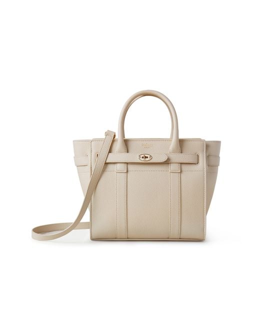 Mulberry Natural Mini Zipped Bayswater In Chalk Small Classic Grain