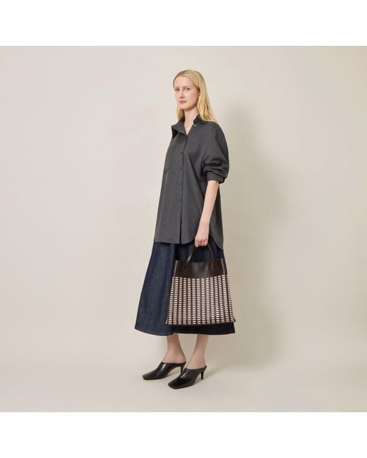 Mulberry Black Leather Woven Tote Ebony-Eggshell