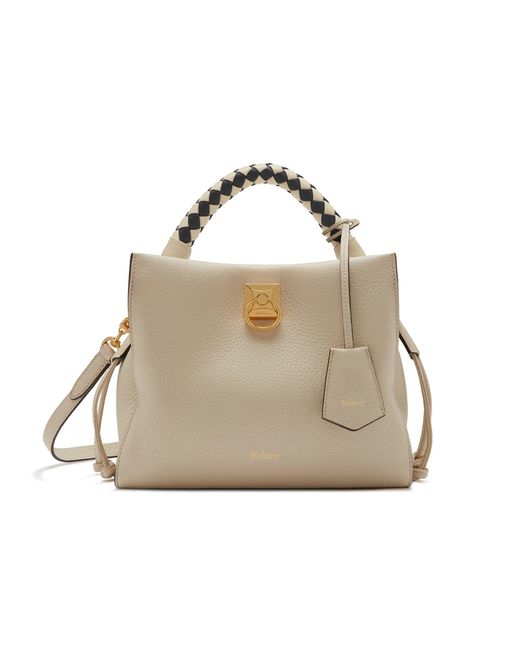 Mulberry Natural Small Iris In Chalk Heavy Grain And Silky Calf With Chalk - Black Handle