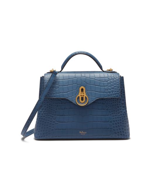 Mulberry Blue Small Seaton In Pale Navy Matte Croc